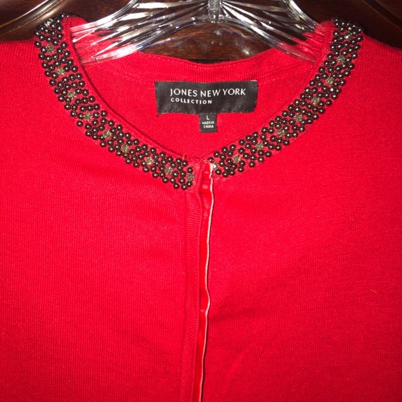 HOLIDAY SALE Like New Beautiful Red Jones New York Holiday cardigan - Picture 2 of 3